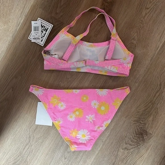 NWT California Sunshine Pink Gingham Floral Bikini Top and Bottom - Picture 4 of 5